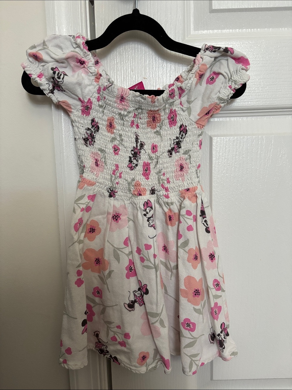 Disney White Floral Smocked Dress with Pink and Peach Accents